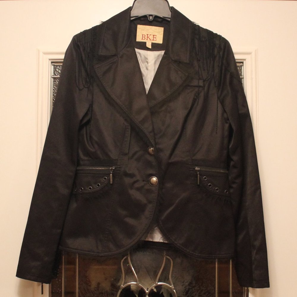 🎉HP!!🎉 BKE Black Sateen Blazer with Chain Detailing Size L